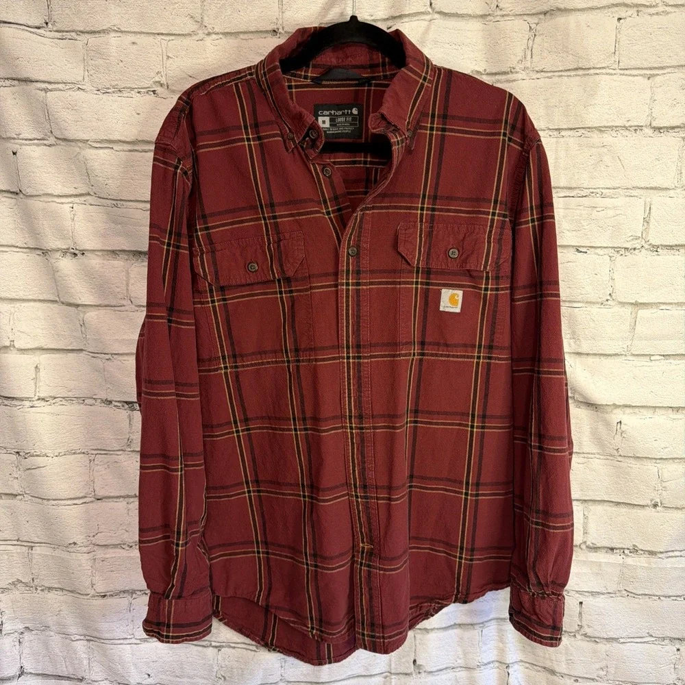 Carhartt Shirt Mens M Red Plaid Button Front‎ Long Sleeve Workwear